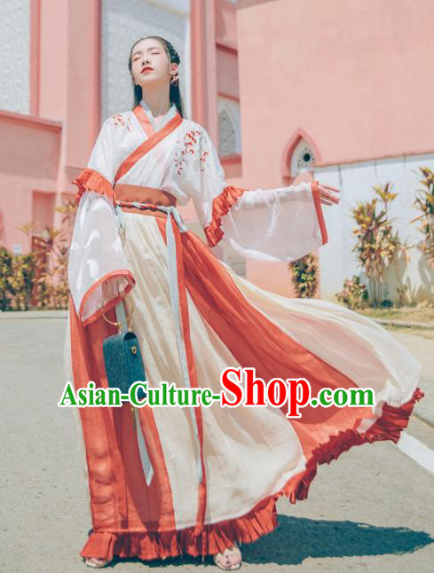 Chinese Traditional Tang Dynasty Imperial Consort Embroidered Hanfu Dress Ancient Peri Historical Costume for Women