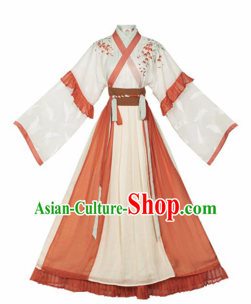 Chinese Traditional Tang Dynasty Imperial Consort Embroidered Hanfu Dress Ancient Peri Historical Costume for Women