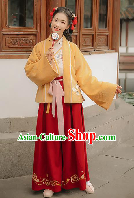 Chinese Traditional Ancient Young Lady Embroidered Hanfu Dress Song Dynasty Female Scholar Historical Costume for Women