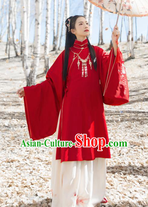 Chinese Traditional Ancient Princess Embroidered Red Hanfu Dress Ming Dynasty Court Lady Historical Costume for Women