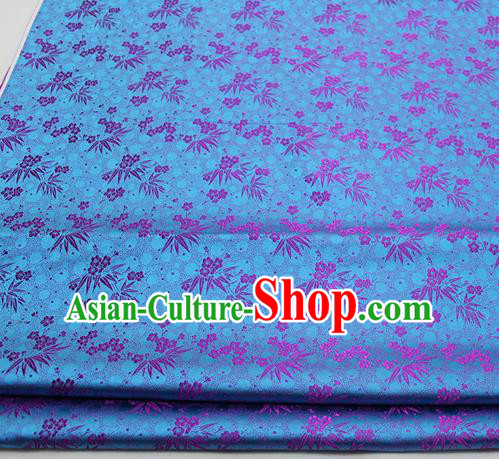 Asian Chinese Traditional Tang Suit Royal Plum Blossom Bamboo Pattern Lake Blue Brocade Satin Fabric Material Classical Silk Fabric