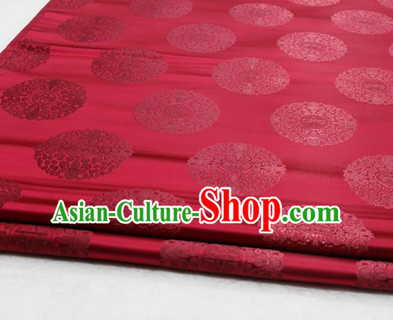 Asian Chinese Traditional Tang Suit Royal Round Pattern Purplish Red Brocade Satin Fabric Material Classical Silk Fabric
