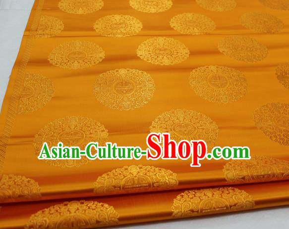 Asian Chinese Traditional Tang Suit Royal Round Pattern Golden Brocade Satin Fabric Material Classical Silk Fabric