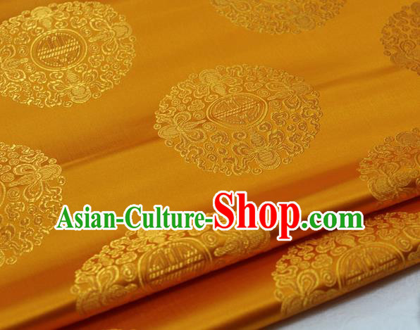 Asian Chinese Traditional Tang Suit Royal Round Pattern Golden Brocade Satin Fabric Material Classical Silk Fabric