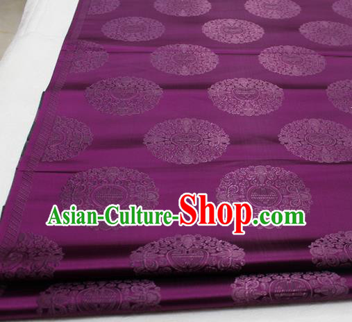 Asian Chinese Traditional Tang Suit Royal Round Pattern Deep Purple Brocade Satin Fabric Material Classical Silk Fabric