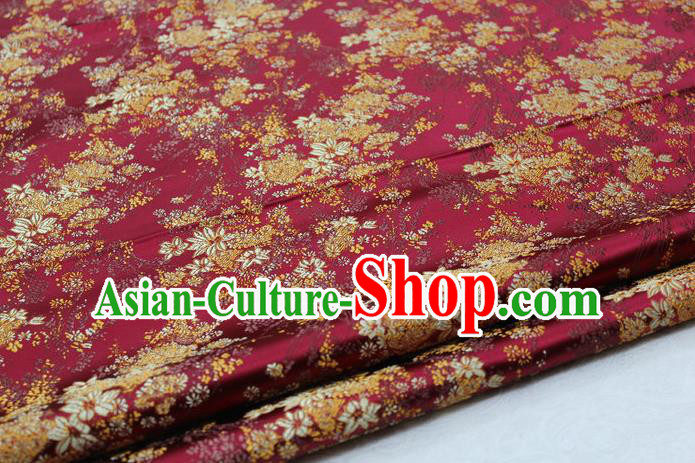 Asian Chinese Traditional Tang Suit Royal Cherry Blossom Pattern Purplish Red Brocade Satin Fabric Material Classical Silk Fabric