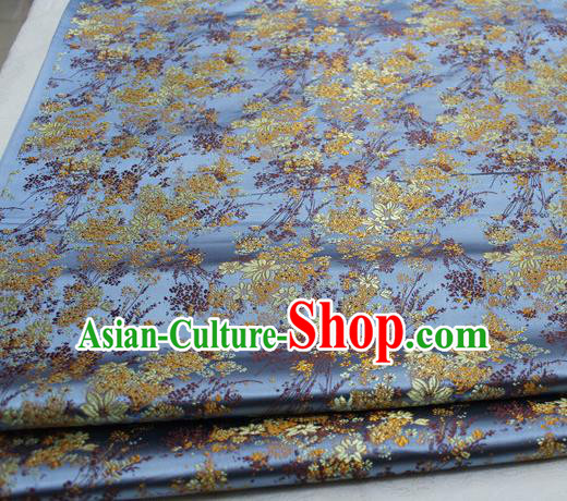 Asian Chinese Traditional Tang Suit Royal Cherry Blossom Pattern Light Blue Brocade Satin Fabric Material Classical Silk Fabric