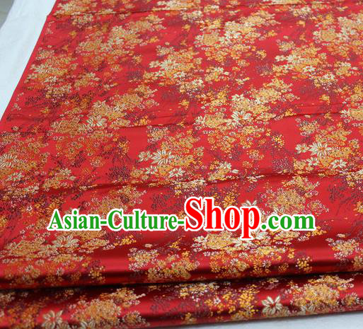 Asian Chinese Traditional Tang Suit Royal Cherry Blossom Pattern Red Brocade Satin Fabric Material Classical Silk Fabric