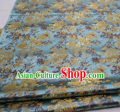 Asian Chinese Traditional Tang Suit Royal Cherry Blossom Pattern Blue Brocade Satin Fabric Material Classical Silk Fabric