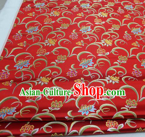 Asian Chinese Traditional Classical Twine Lotus Pattern Red Brocade Tang Suit Satin Fabric Material Classical Silk Fabric