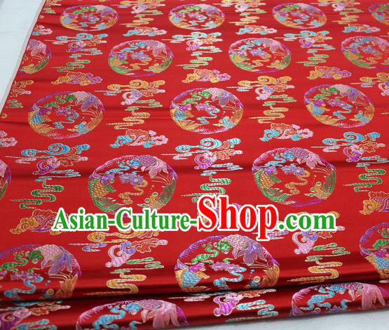 Asian Chinese Traditional Classical Phoenix Pattern Red Brocade Tang Suit Satin Fabric Material Classical Silk Fabric