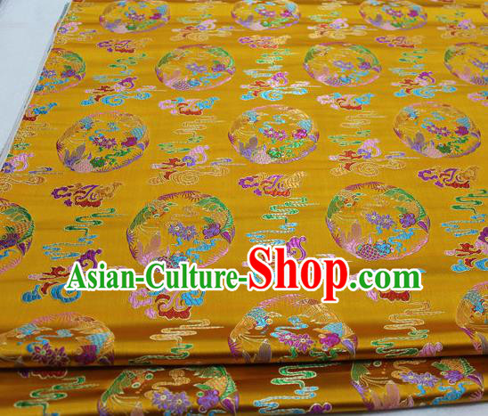 Asian Chinese Traditional Classical Phoenix Pattern Golden Brocade Tang Suit Satin Fabric Material Classical Silk Fabric