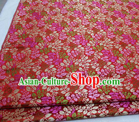 Asian Chinese Traditional Classical Leaf Pattern Red Brocade Tang Suit Satin Fabric Material Classical Silk Fabric