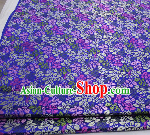 Asian Chinese Traditional Classical Leaf Pattern Royalblue Brocade Tang Suit Satin Fabric Material Classical Silk Fabric