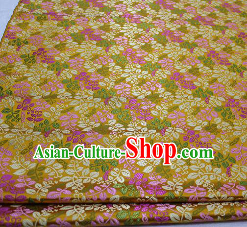 Asian Chinese Traditional Classical Leaf Pattern Golden Brocade Tang Suit Satin Fabric Material Classical Silk Fabric