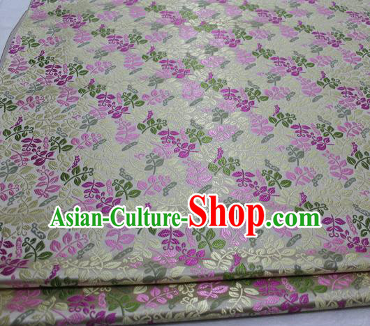 Asian Chinese Traditional Classical Leaf Pattern White Brocade Tang Suit Satin Fabric Material Classical Silk Fabric