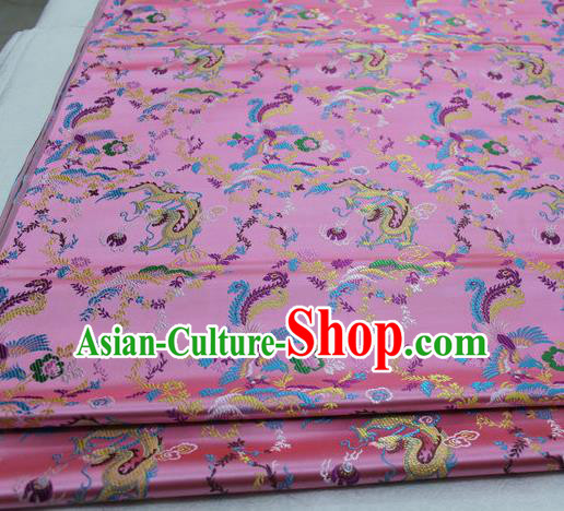 Asian Chinese Traditional Classical Dragon Phoenix Pattern Pink Brocade Tang Suit Satin Fabric Material Classical Silk Fabric