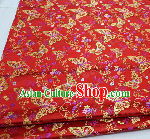 Asian Chinese Traditional Classical Butterfly Pattern Red Brocade Tang Suit Satin Fabric Material Classical Silk Fabric