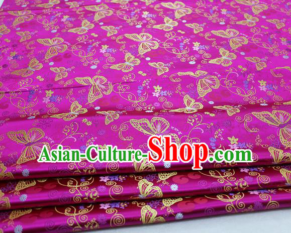 Asian Chinese Traditional Classical Butterfly Pattern Rosy Brocade Tang Suit Satin Fabric Material Classical Silk Fabric