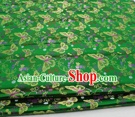 Asian Chinese Traditional Classical Butterfly Pattern Green Brocade Tang Suit Satin Fabric Material Classical Silk Fabric