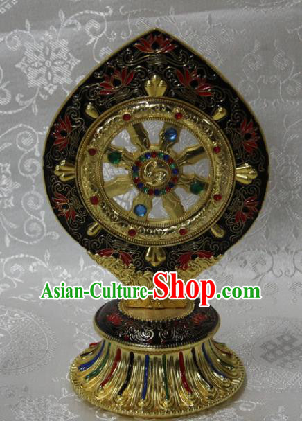 Chinese Traditional Buddhism Cloisonne Wheel Feng Shui Items Vajrayana Buddhist Decoration