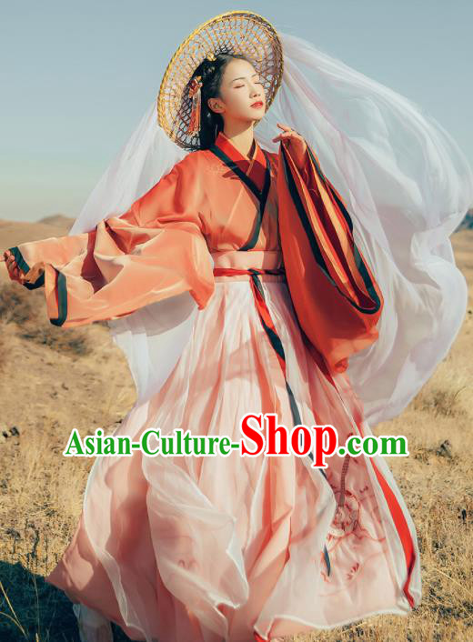 Chinese Traditional Ancient Swordswoman Hanfu Dress Jin Dynasty Court Princess Embroidered Historical Costume for Women