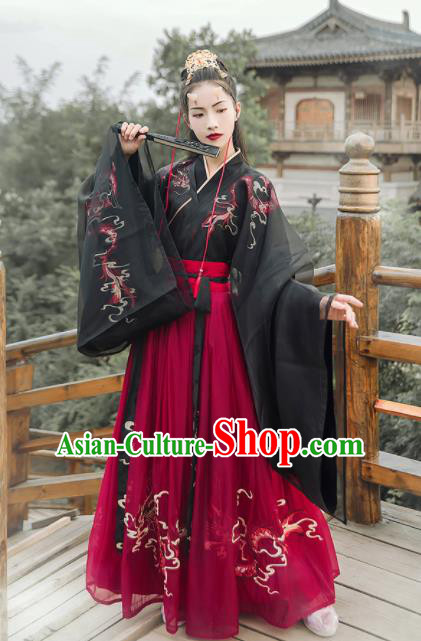 Chinese Ancient Female Swordsman Hanfu Dress Traditional Han Dynasty Court Lady Embroidered Historical Costume for Women