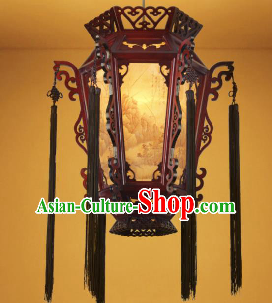 Chinese Traditional Hanging Lantern Handmade Wood Carving Palace Lanterns Ceiling Lamp