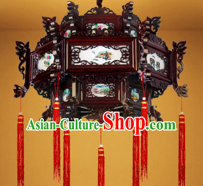 Chinese Traditional Red Tassel Wood Palace Lantern Handmade New Year Hanging Lanterns Ceiling Lamp