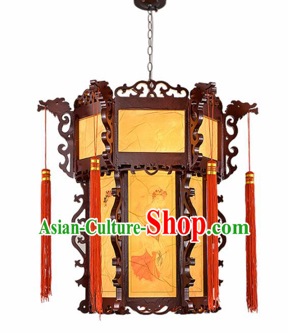 Chinese Traditional Handmade Sheepskin Wood Carving Palace Lantern Classical Hanging Lanterns Ceiling Lamp