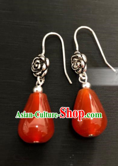 Traditional Chinese Mongol Nationality Agate Ear Accessories Mongolian Ethnic Folk Dance Earrings for Women