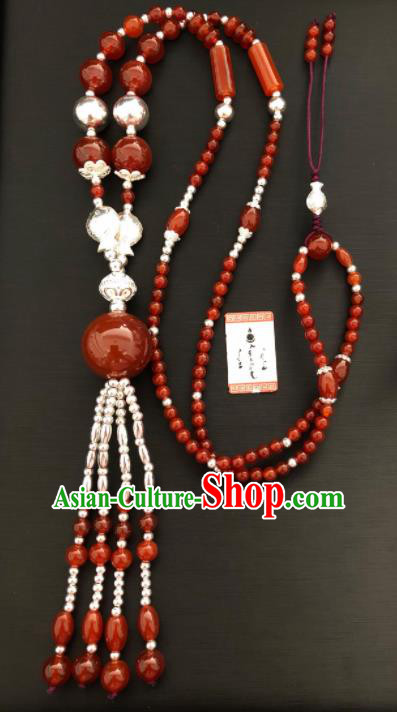 Traditional Chinese Mongol Nationality Necklet Accessories Mongolian Ethnic Agate Beads Necklace for Women