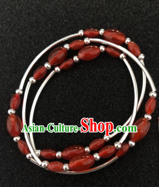 Traditional Chinese Mongol Nationality Agate Beads Bracelet Accessories Mongolian Ethnic Bangle for Women