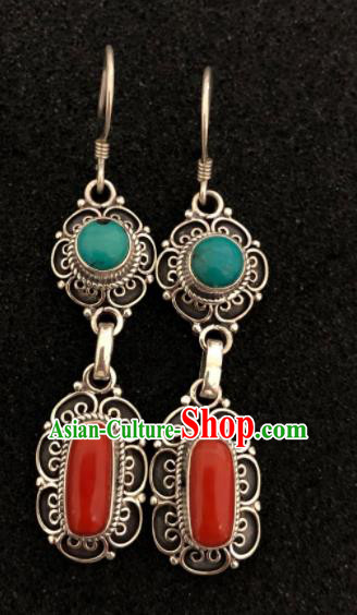 Traditional Chinese Mongol Nationality Red Ear Accessories Mongolian Ethnic Earrings for Women