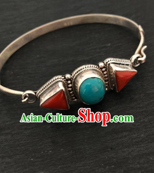 Traditional Chinese Mongol Nationality Bracelet Accessories Mongolian Ethnic Sliver Bangle for Women