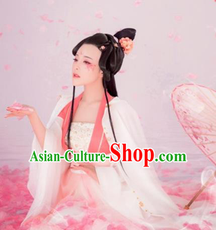 Chinese Ancient Flowers Goddess Hanfu Dress Traditional Tang Dynasty Imperial Consort Historical Costume for Women