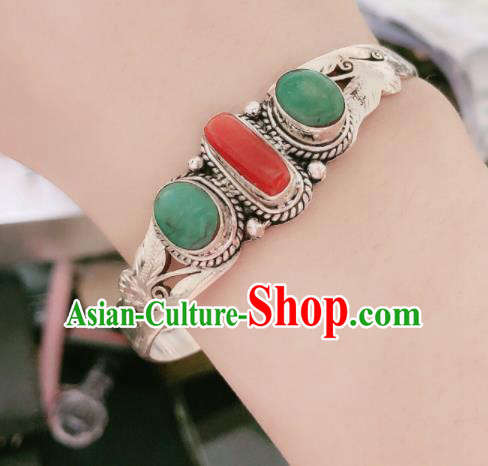 Traditional Chinese Mongol Nationality Bracelet Accessories Mongolian Ethnic Sliver Bangle for Women