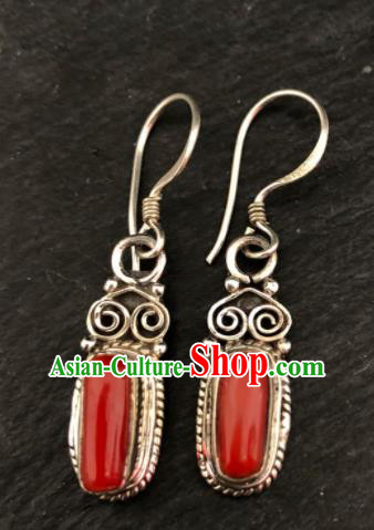 Traditional Chinese Mongol Nationality Ear Accessories Mongolian Ethnic Sliver Earrings for Women