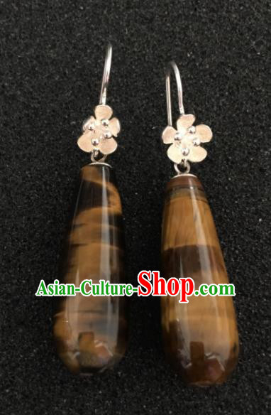 Traditional Chinese Mongol Nationality Brown Stone Ear Accessories Mongolian Ethnic Earrings for Women