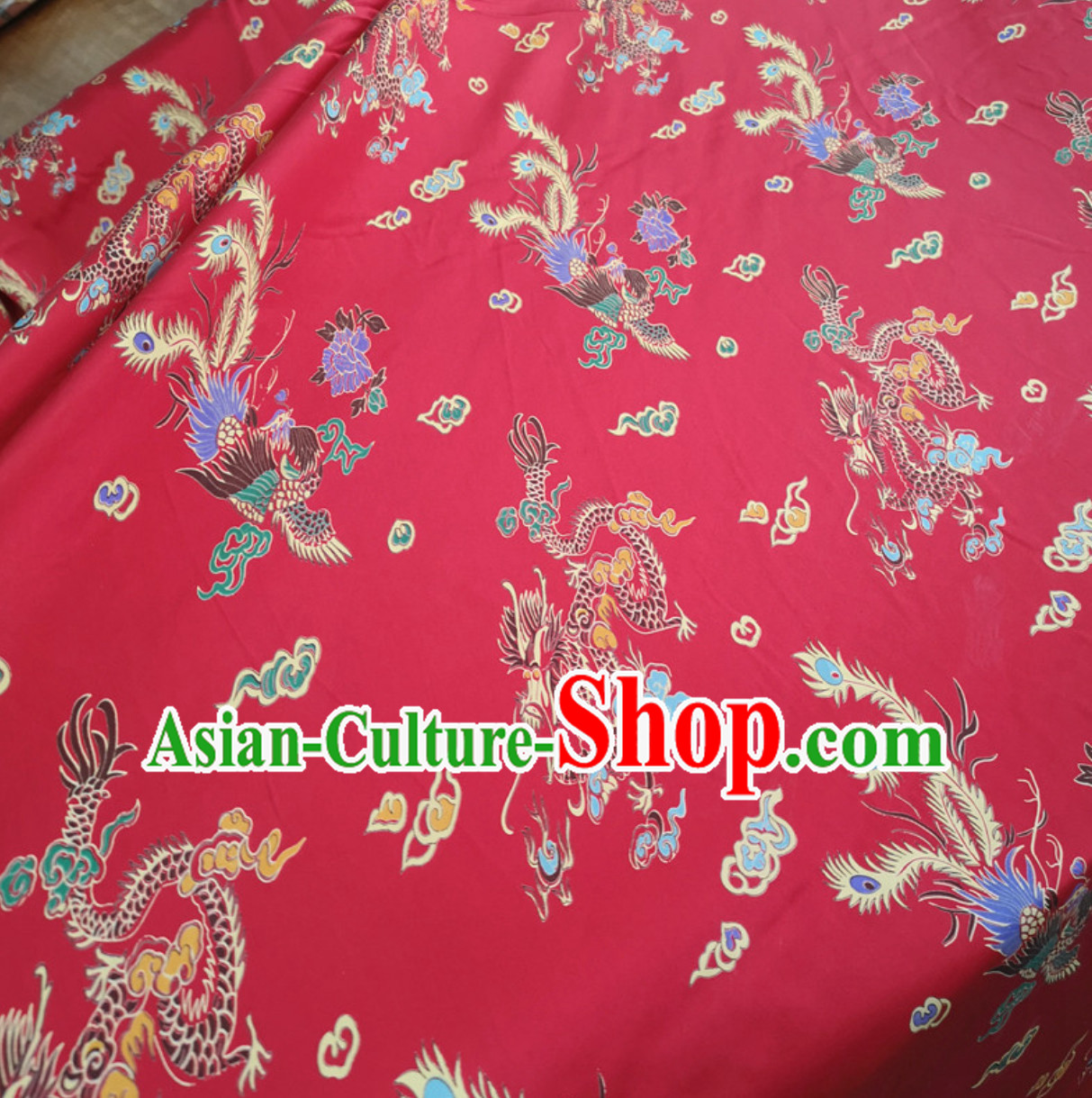 100% Pure Silk Dragon Phoenix Pattern Fabric