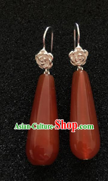 Traditional Chinese Mongol Nationality Red Agate Ear Accessories Mongolian Ethnic Earrings for Women