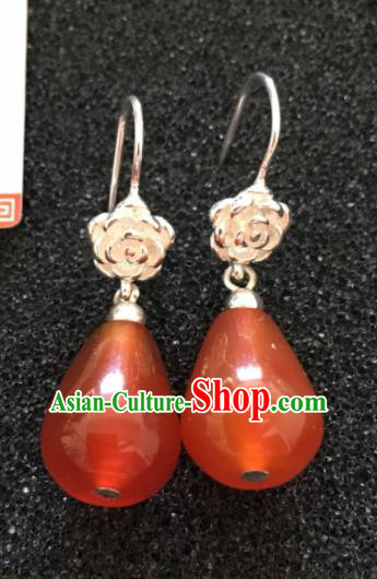 Traditional Chinese Mongol Nationality Red Ear Accessories Mongolian Ethnic Earrings for Women