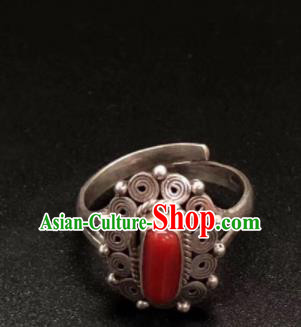 Traditional Chinese Mongol Nationality Sliver Ring Mongolian Ethnic Accessories for Women