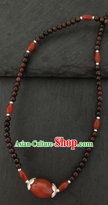 Chinese Mongol Nationality Garnet Necklet Accessories Traditional Mongolian Ethnic Red Stone Necklace for Women