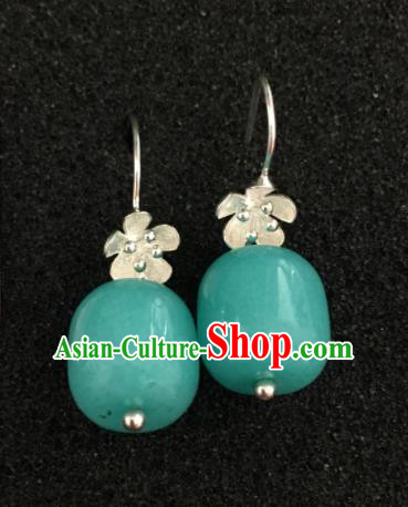 Traditional Chinese Mongol Nationality Green Stone Ear Accessories Mongolian Ethnic Earrings for Women