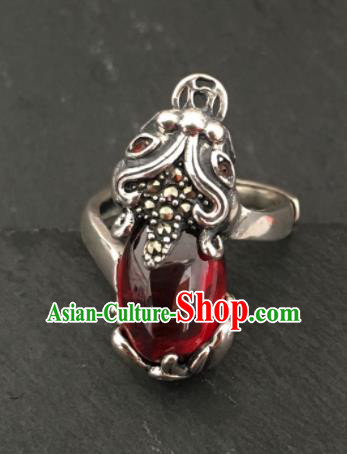 Traditional Chinese Mongol Nationality Sliver Pixiu Ring Mongolian Ethnic Accessories for Women
