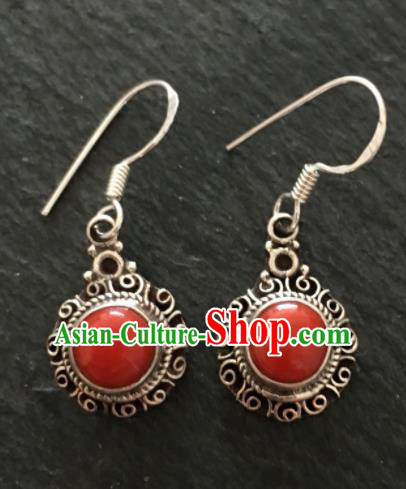 Chinese Mongol Nationality Ear Accessories Traditional Mongolian Ethnic Sliver Earrings for Women