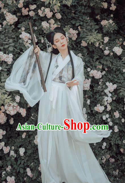 Chinese Ancient Court Lady White Hanfu Dress Traditional Jin Dynasty Palace Princess Historical Costume for Women