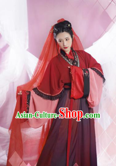 Chinese Ancient Jin Dynasty Princess Red Dress Traditional Hanfu Clothing Palace Lady Historical Costume for Women