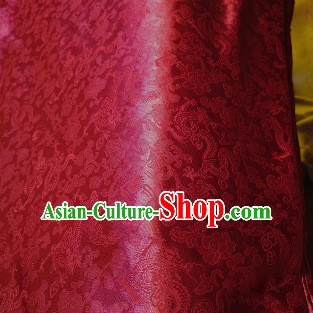 Wine Red 100% Pure Silk Dragon Phoenix Pattern Fabric Chinese Royal Silk Fabrics